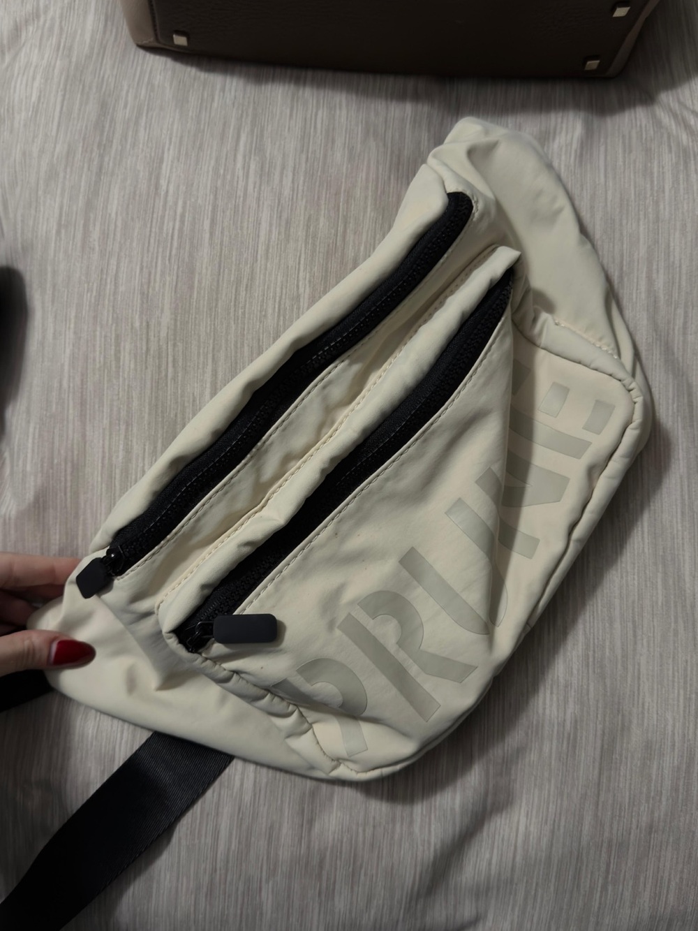 Prune Cream Belt Bag with Dual Black Zippers